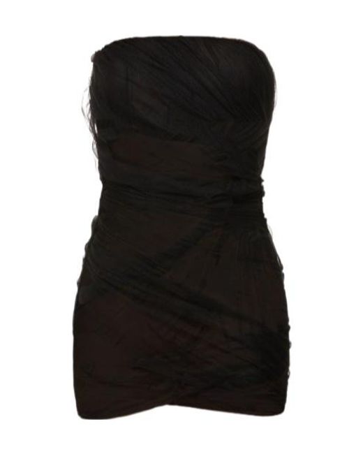 The Attico Black Eita Draped Tulle Mini Dress