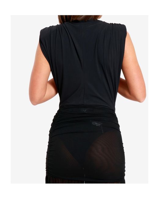 Amazuìn Black Pleated V-Neck Bodysuit