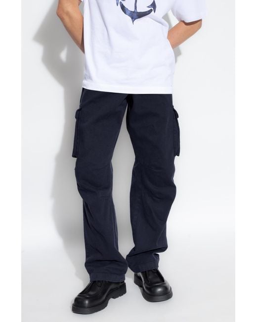 Dolce & Gabbana Blue Logo-Plaque Straight Leg Cargo Trousers for men