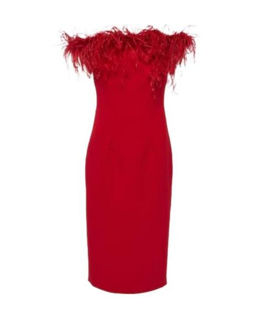 Safiyaa Red Starling Feather-Trimmed Midi Dress