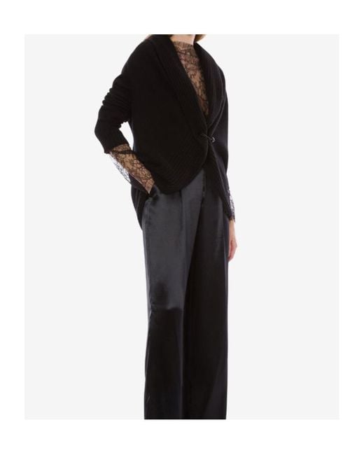 Alberta Ferretti Black Ribbed Shawl-Collar Cardigan