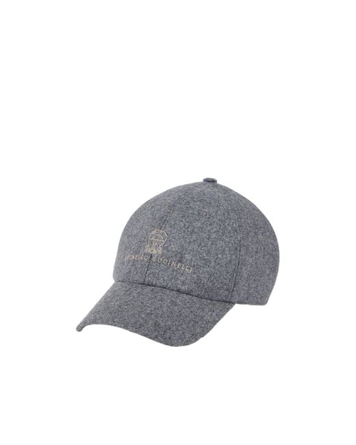Brunello Cucinelli Gray Logo Embroidered Baseball Cap for men