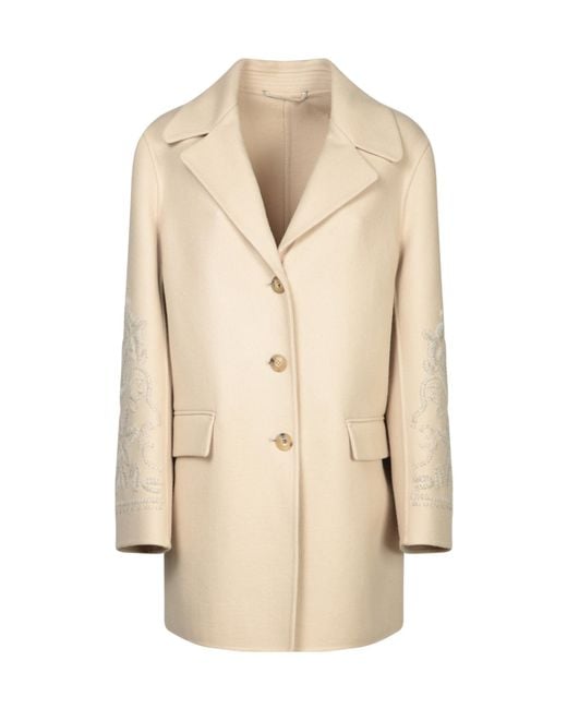 Ermanno Scervino Natural Single Breasted Embroidered Coat