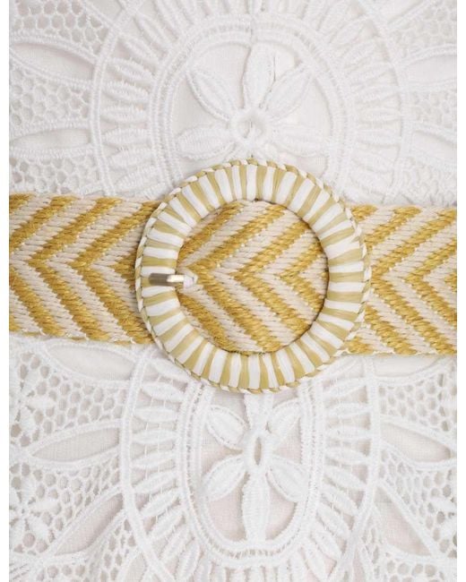 Zimmermann White Chintz Doily-Lace Belted Midi Dress