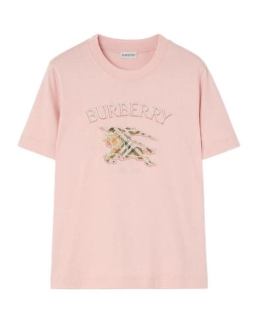 Burberry Pink Knight Check Cotton T-Shirt