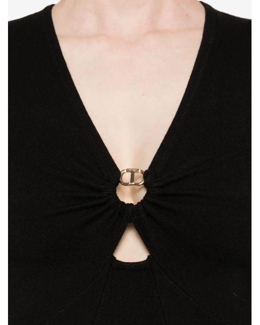 Twinset Black Twist-Detail Long-Sleeved Midi Party Dress