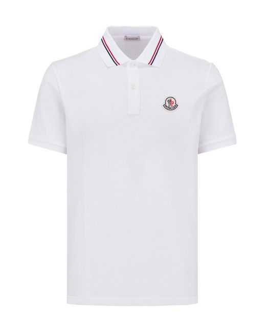Moncler White Logo Patch Short-Sleeved Polo Shirt for men