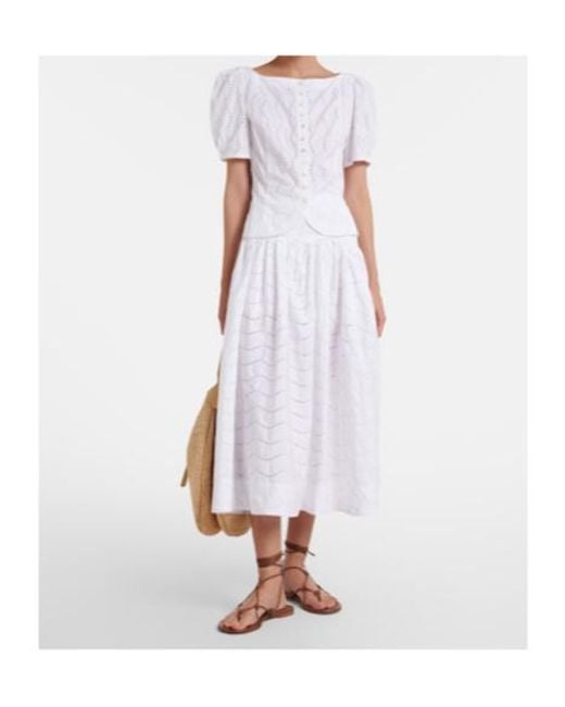 Polo Ralph Lauren White Broderie Anglaise Cotton Midi Skirt