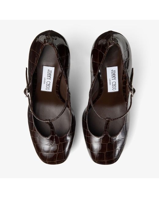 Jimmy Choo Brown Marene Mary Jane 120 Embossed Pumps