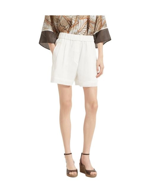 Brunello Cucinelli White Elastic Waist Baggy Shorts