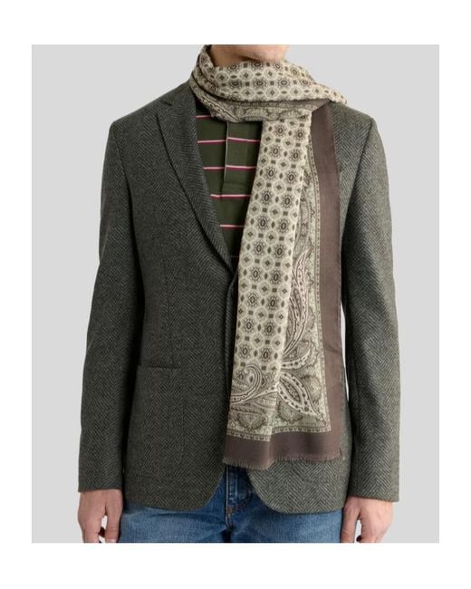 Etro Natural Wool Scarf With Tie Motif And Paisleys for men