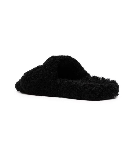 Balenciaga Black Logo Embroidered Furry Slide Sandals
