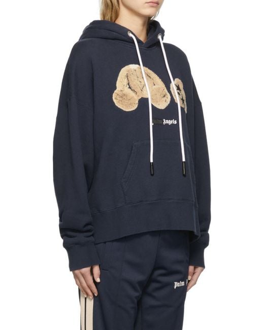 Palm Angels Blue Spray Bear-Motif Hoodie for men