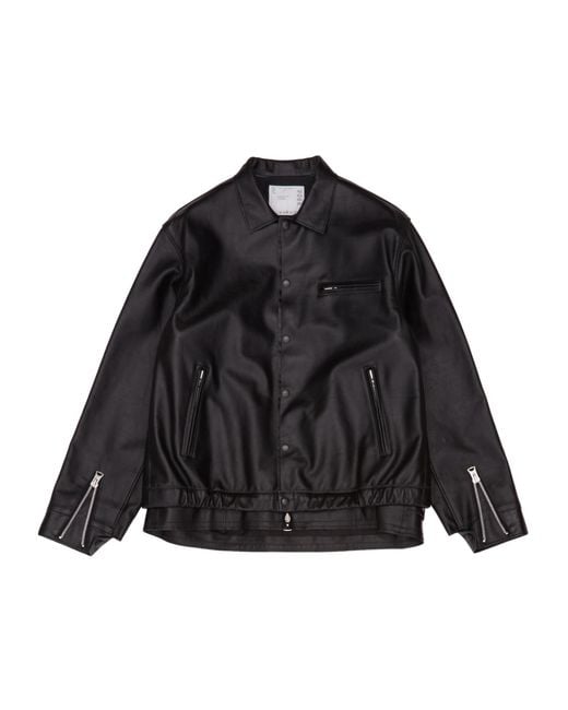 Sacai Black Leather Blouson for men