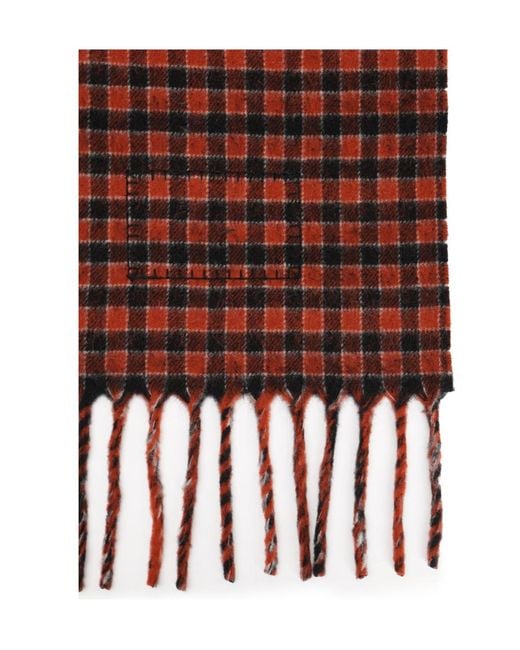 Marni Red Checked Fringed Scarf