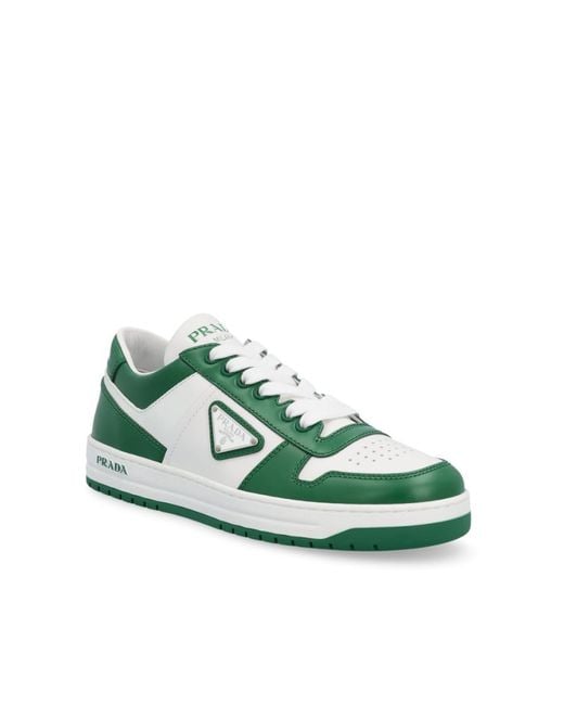 Prada Downtown Leather Sneakers in Green | Lyst