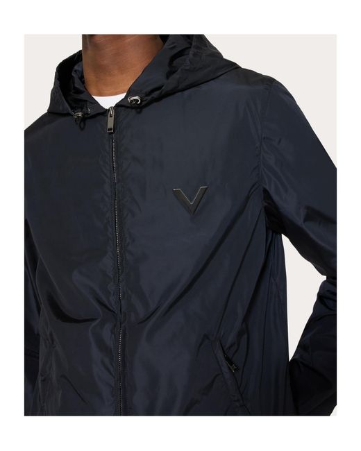 Valentino Black Logo Plaque Zip-Up Hooded Jacket for men
