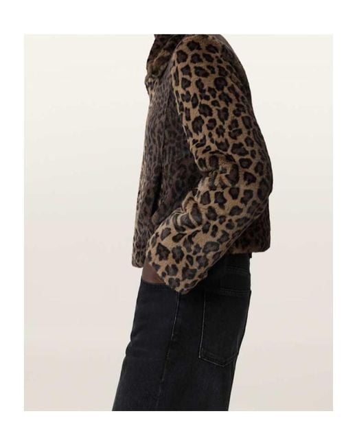 AllSaints Brown Saye Leopard-Print Collared Jacket