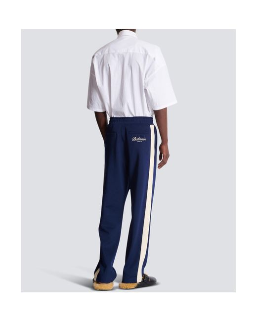 Balmain Blue Logo Printed Straight-Leg Sweatpants for men