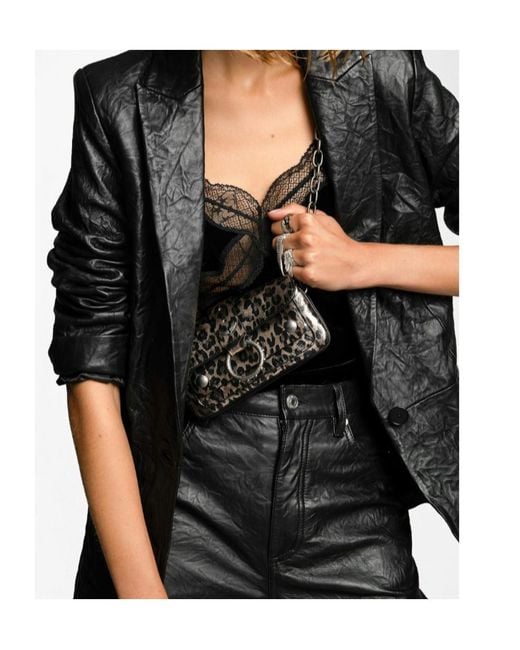 Zadig & Voltaire Black Metallic Leopard Printed Kate Wallet