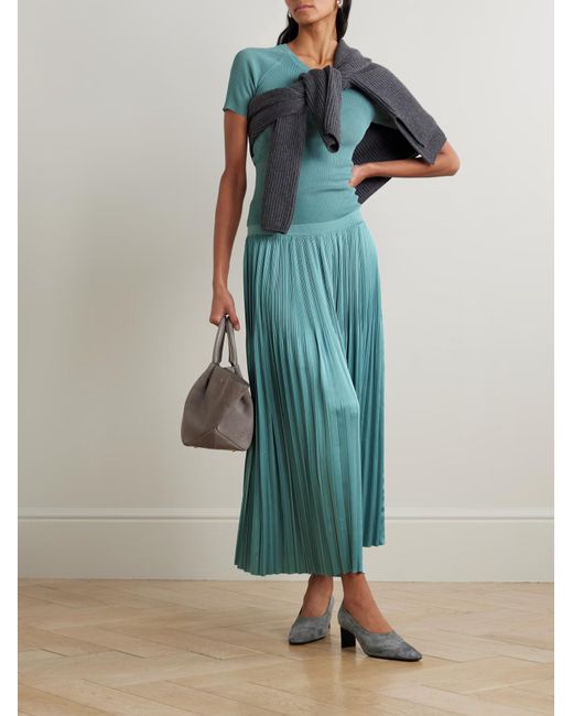 Joseph Blue Rabat Pleated Midi Skirt