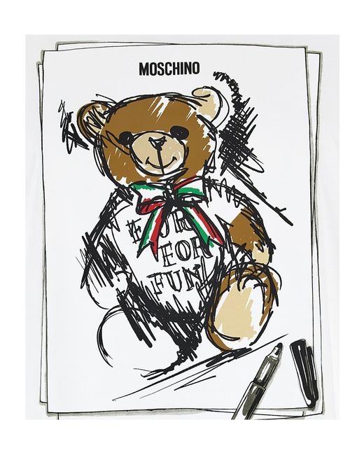 Moschino White Graphic Printed Crewneck T-Shirt