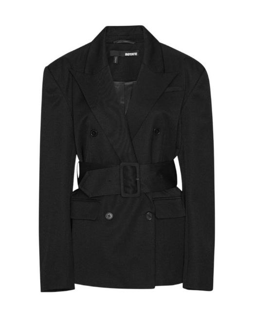 ROTATE BIRGER CHRISTENSEN Black Belted Double-Breasted Blazer