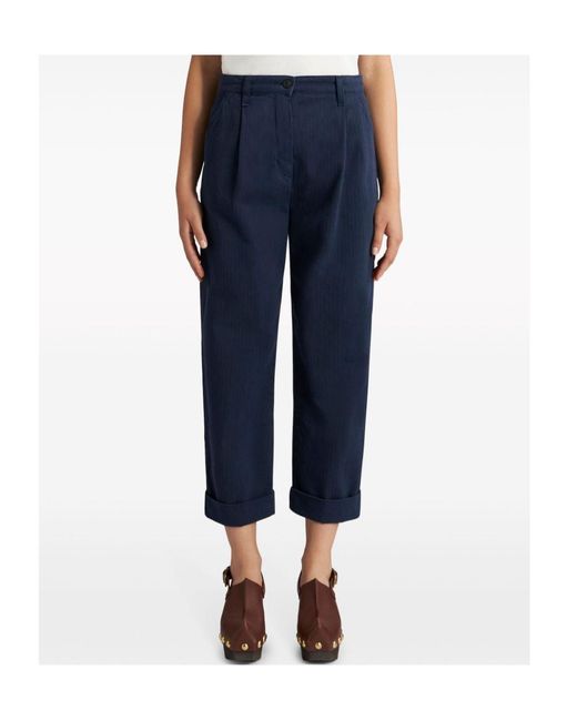Etro Blue Pegaso Embroidered Cropped Pants