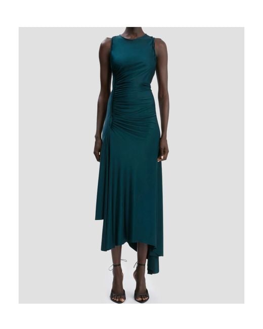 Victoria Beckham Green Asymmetric-Hem Midi Dress