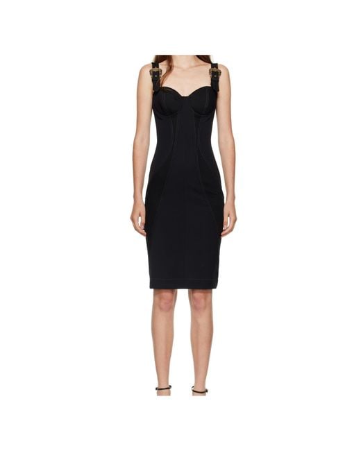 Versace Jeans Black Buckle-Embellished Seam-Detail Dress
