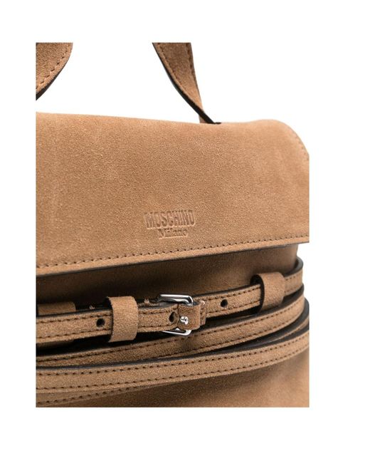 Moschino Brown Small Tie Me Suede Tote Bag