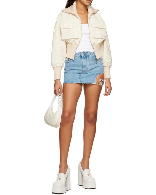 Gcds Blue Logo Embellished Cut-Out Denim Skirt