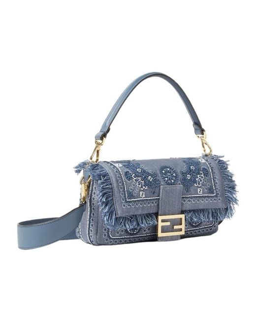ハンドバッグ Fendi Fendi Embroidered Denim Medium By The Way Crossbody Ba Fendi By The Way Logo Embroidery Denim Handbag in Blue | Lyst