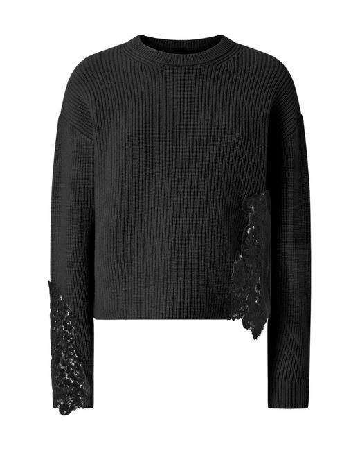 Pinko Black Lace-Appliqué Crewneck Jumper