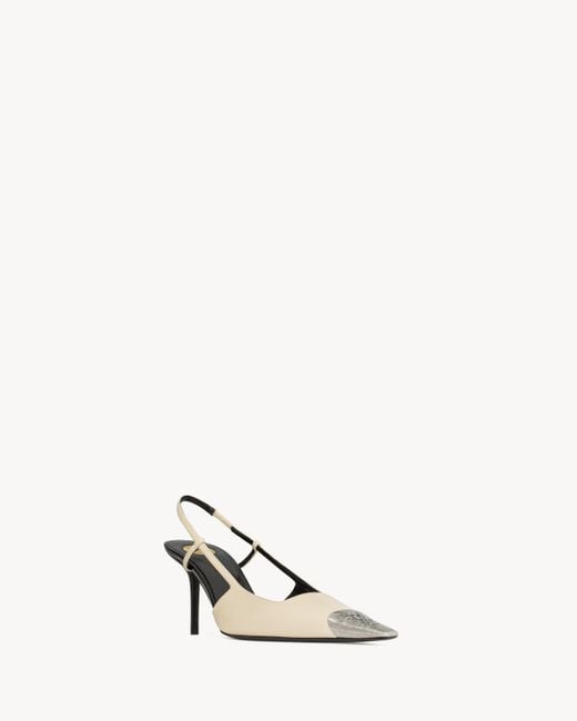 Saint Laurent White Jeanne Slingback Pumps