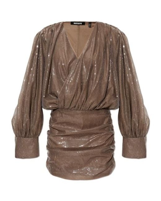 ROTATE BIRGER CHRISTENSEN Brown Sequin-Embellished Ruched Mini Dress