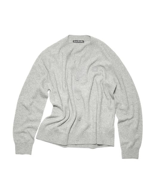 Acne Gray Face Logo Patch V-Neck Cardigan for men
