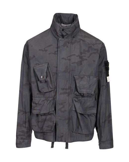 Stone Island Gray Faded Camo Ripstop Jacket for men
