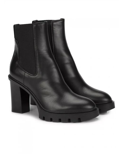 Santoni Black Round-Toed Ankle Boots