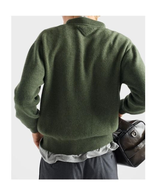 Prada Green Long-Sleeved Crewneck Jumper for men