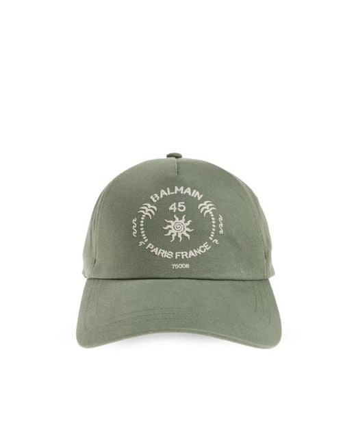 Balmain Green Logo Embroidered Baseball Cap