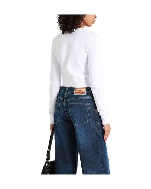 DIESEL White Solid Cropped Crew Neck Sweatshirt