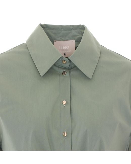 Liu Jo Green Cropped Tie-Front Shirt