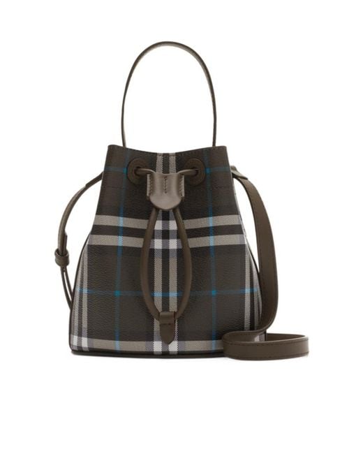 Burberry Black Checked Drawstring Bucket Bag