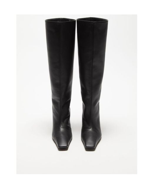 Acne Black Logo Debossed High Heel Boots