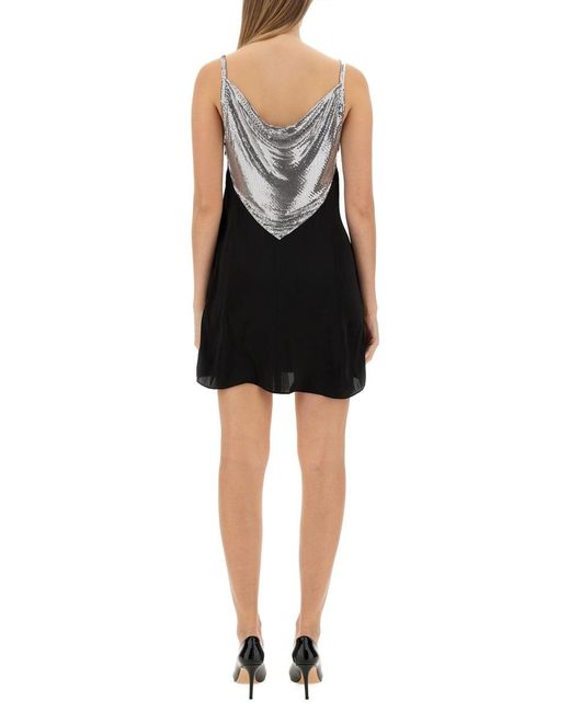 Rabanne Black Chainmail Panelled Cowl-Neck Mini Dress