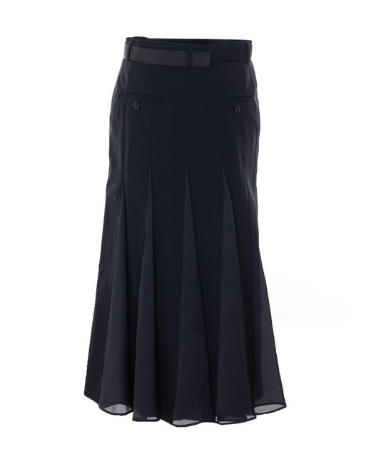 Sacai Blue Belted Pleated Midi Skirt