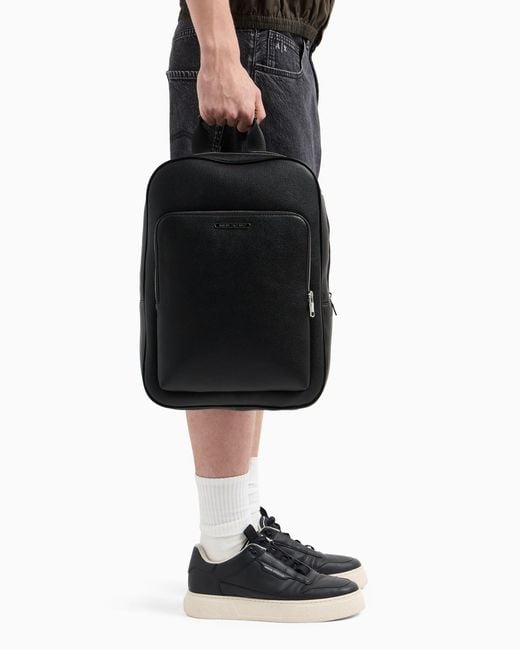 ARMANI EXCHANGE Black Logo-Plaque Backpack for men
