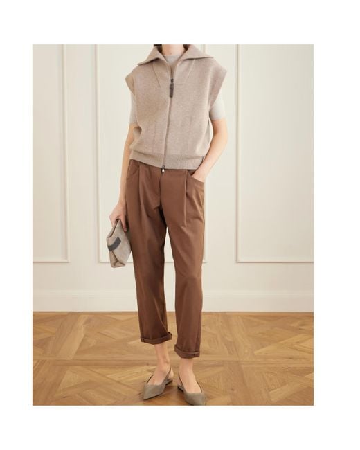 Brunello Cucinelli Natural Zip-Up Collared Vest