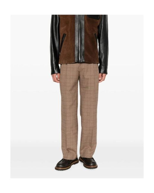 Drole de Monsieur Brown Check-Pattern Pleated Trousers for men